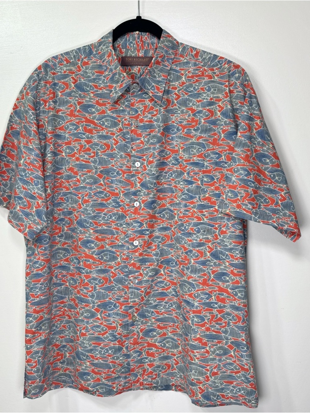 Tori Richard made in Hawaii size L fish print short sleeve button shirt Aloha